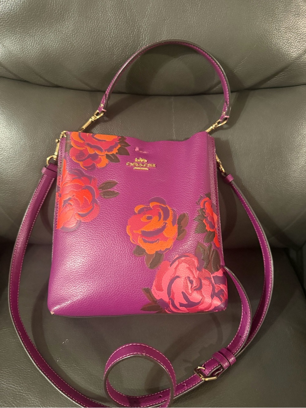 Coach Mollie Bucket Bag 22 with Jumbo Floral Print in Dark Magenta